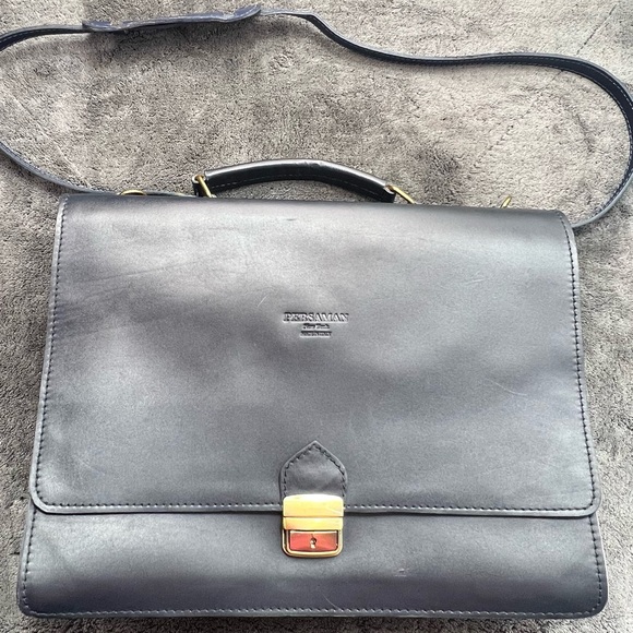 Persaman New York Handbags - Persaman New York Made In Italy Briefcase Lap Top Messenger Bag Blue Leather